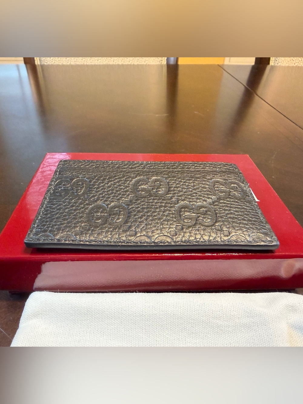 New Authentic Gucci GG Supreme Logo Card Case Wallet Black Leather - Picture 4 of 6